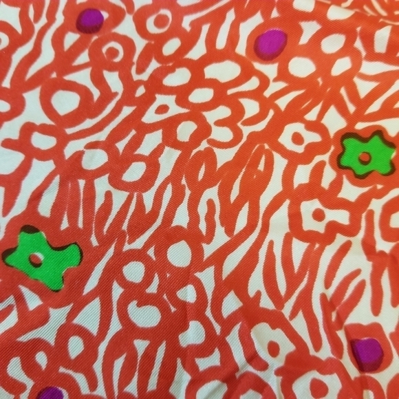 {26" X 26"} Vintage Givenchy Paris Scarf Abstract Orangy-Red Green Purple White - Picture 9 of 13